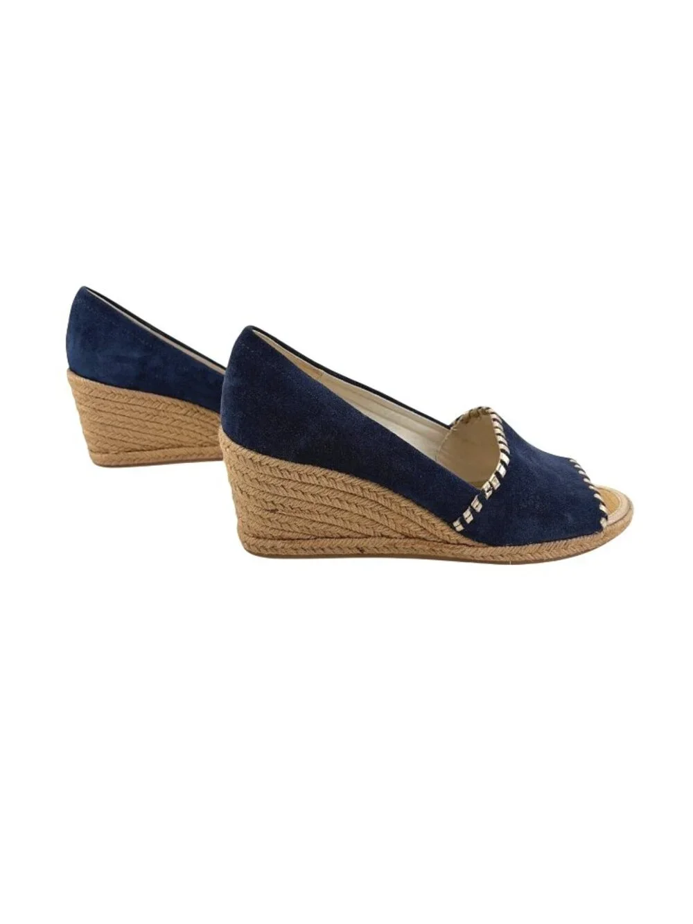 NIB Jack Rogers Palmer Wedge Womens 7.5M Espadrille Peep Toe Shoes Suede Blue